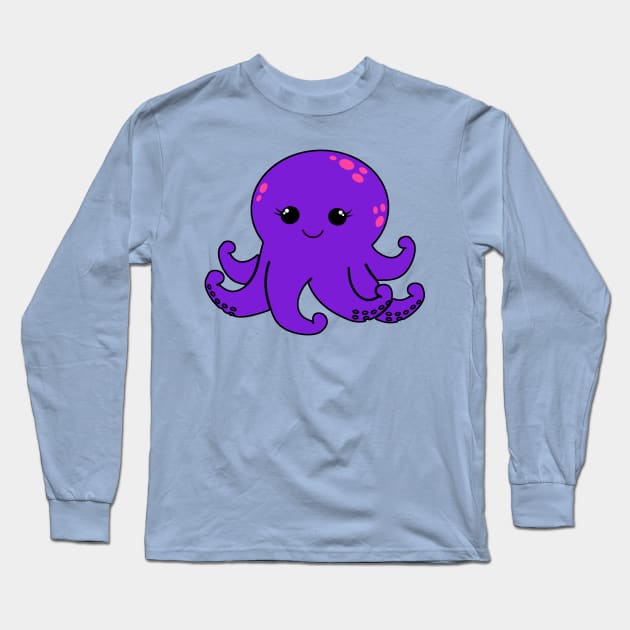 Cute Purple Octopus Long Sleeve T-Shirt by AlondraHanley